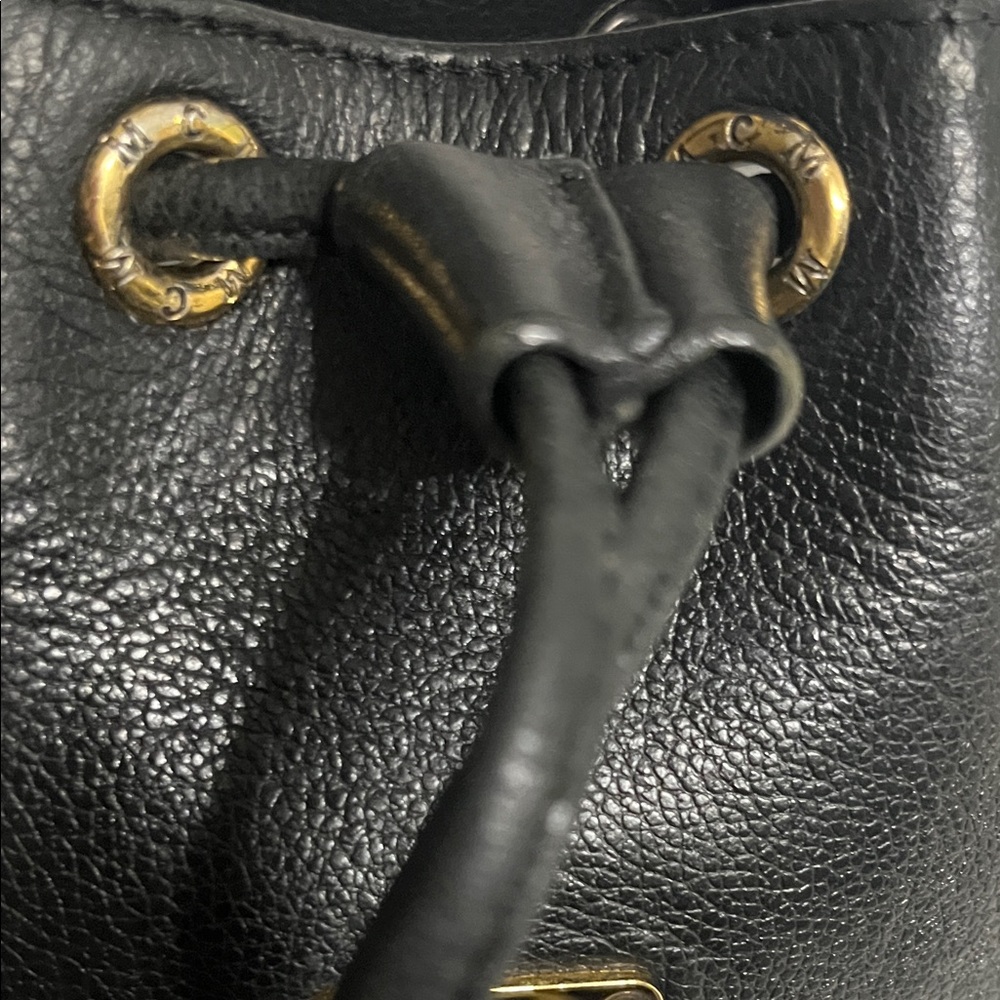 MCM Black Leather Drawstring Crossbody with Gold Hardware - Picture 7 of 9